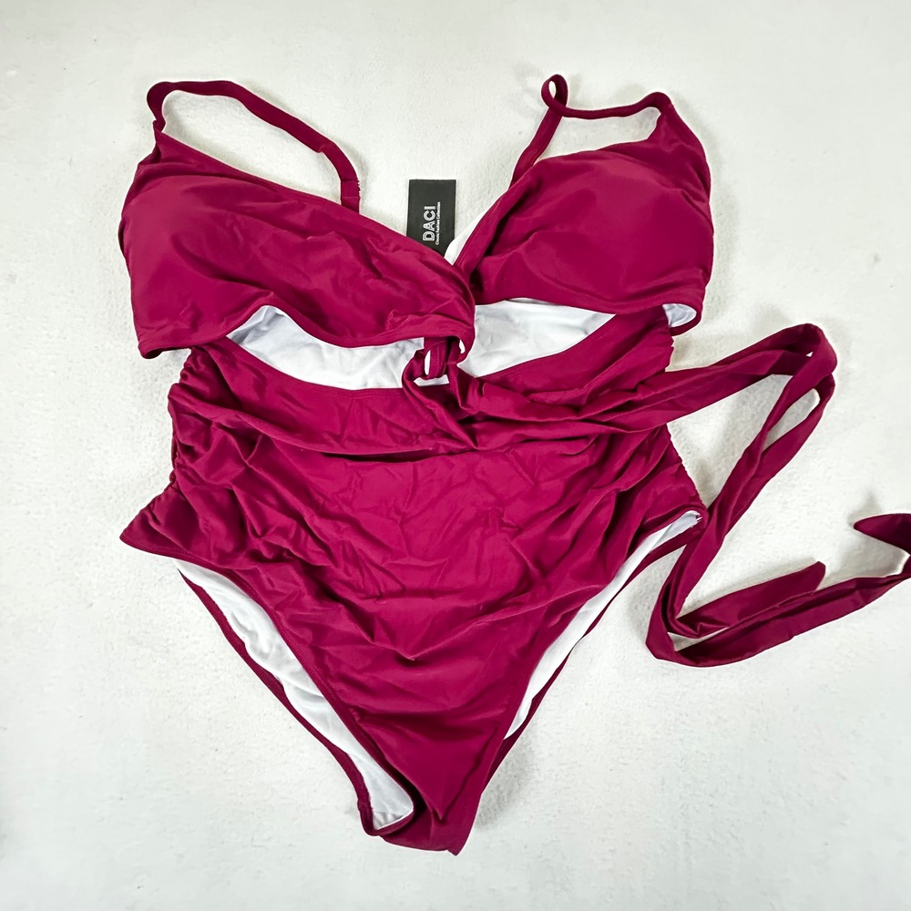One-Piece Beach Glam Swimsuit‎ Women 22W Burgundy Ruched Wrap Front Beachwear